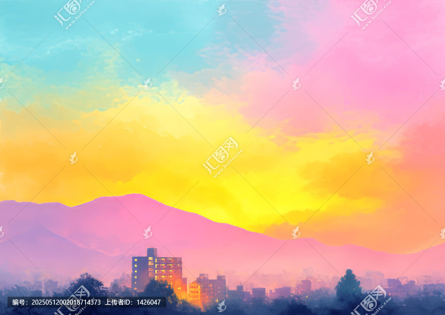 夢幻彩霞城市景觀圖