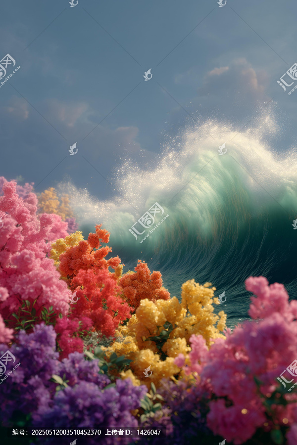 五彩繽紛的花朵迎擊巨浪