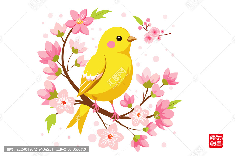 枝頭黃鶯與爛漫春花圖