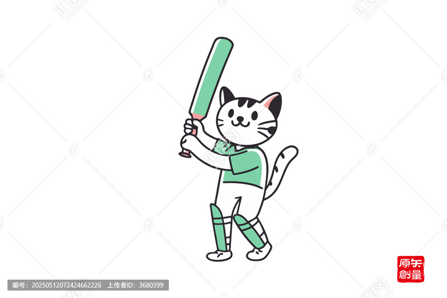 打棒球的可愛(ài)貓咪插畫(huà)