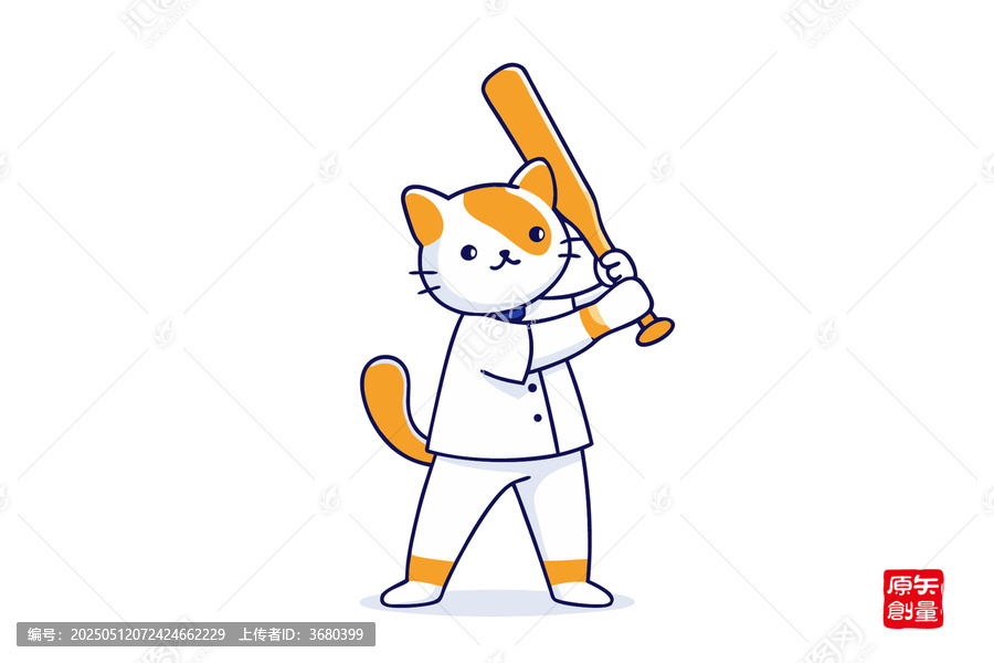 打棒球的可愛貓咪插畫