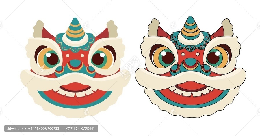 可愛雙獅頭卡通圖案矢量圖分層
