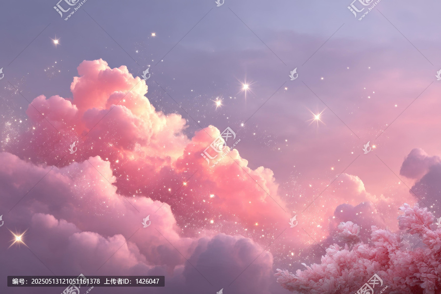夢幻粉紅云彩星空圖