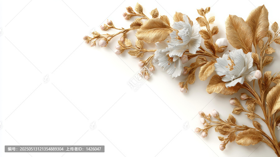 白色背景上的金色花卉圖案