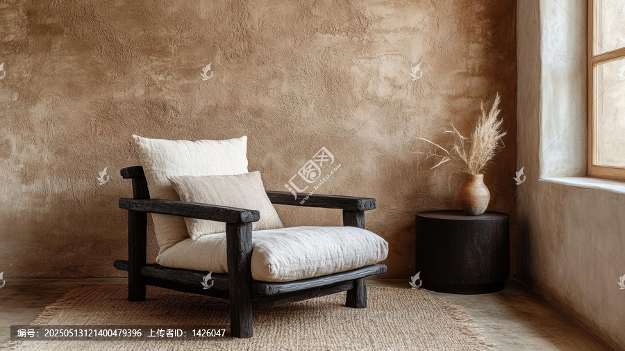樸素現(xiàn)代木質扶手椅的溫馨客廳