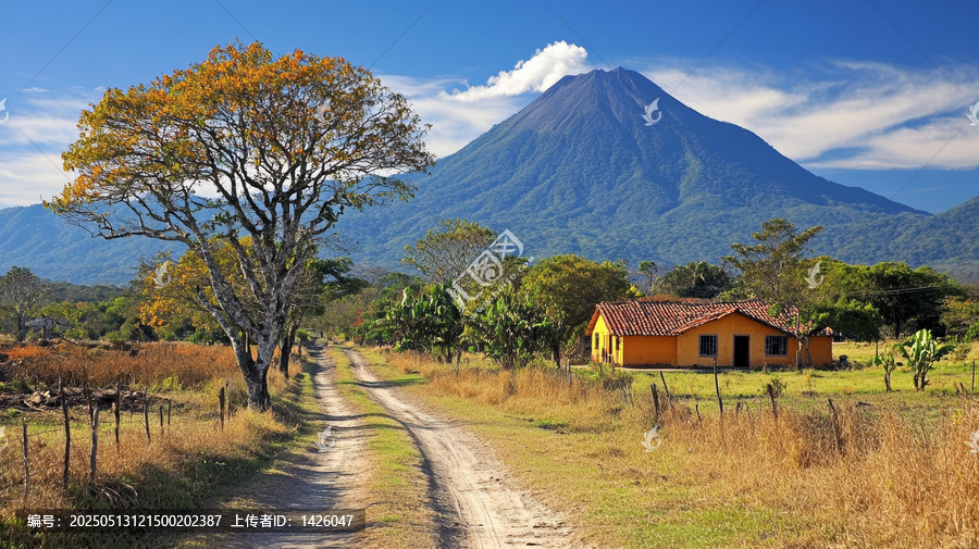 火山與農(nóng)舍的鄉(xiāng)村風(fēng)光