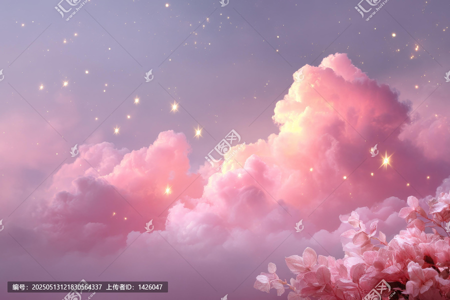 夢(mèng)幻粉紅色星空與柔軟云朵
