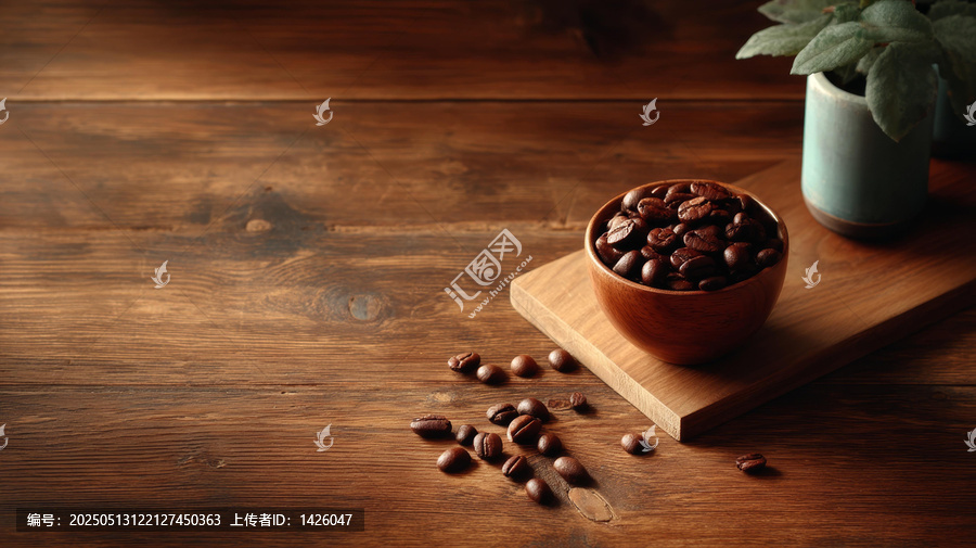 木質(zhì)碗中烘焙咖啡豆