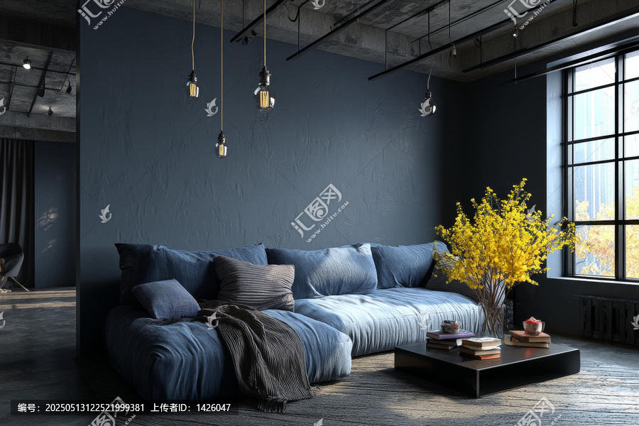 暗色調(diào)工業(yè)loft風(fēng)格客廳