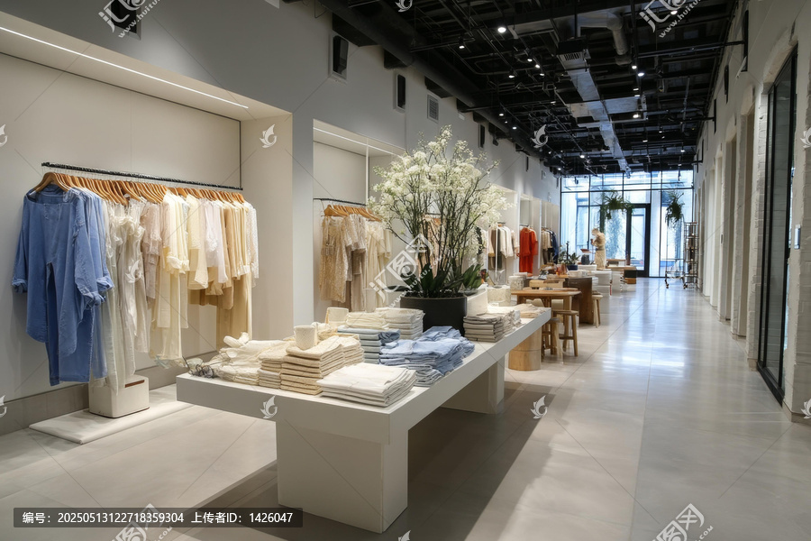 現(xiàn)代服裝店內(nèi)部陳列服裝