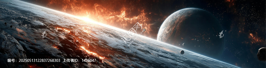 宇宙空間的星球碰撞景象