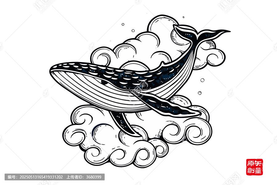 云端遨游的夢(mèng)幻鯨魚插畫