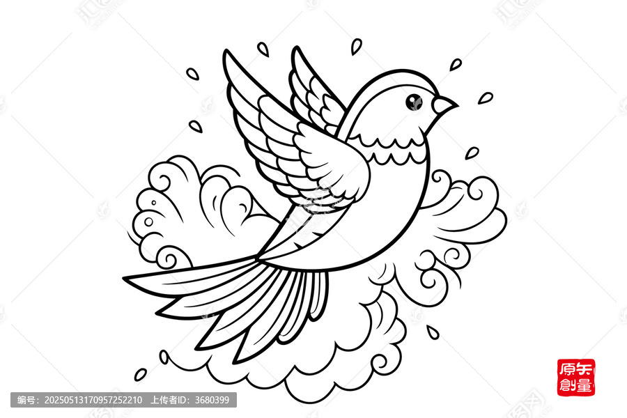 手繪飛翔小鳥(niǎo)黑白插畫(huà)