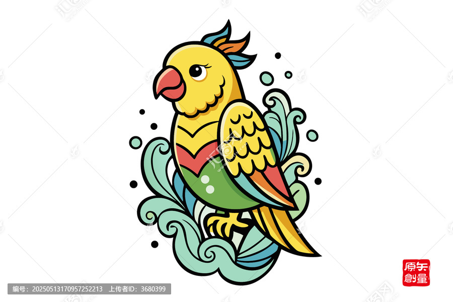 彩色卡通鸚鵡插畫