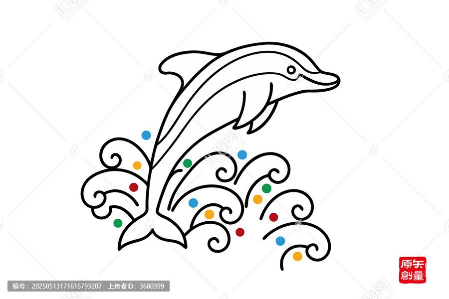 跳躍的線條風(fēng)海豚插畫