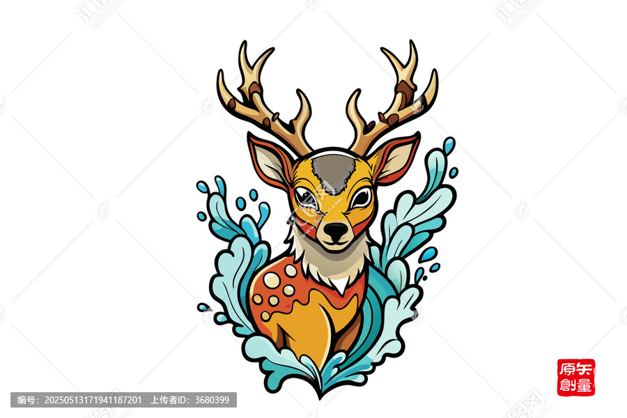 卡通風(fēng)格水花中的小鹿形象