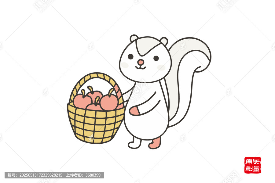 可愛松鼠提籃裝著蘋果