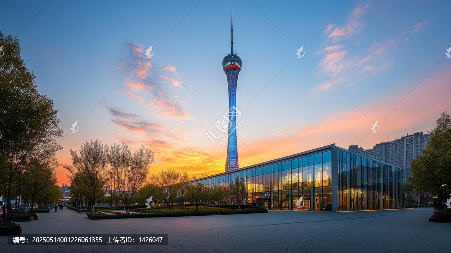 城市塔與現(xiàn)代建筑的日出美景