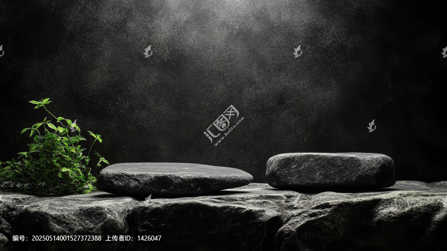 暗黑背景上的石頭產(chǎn)品展示臺