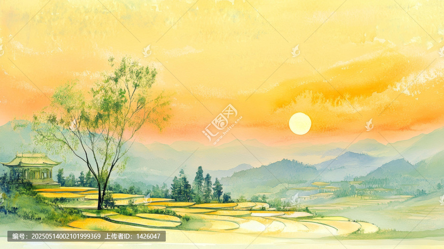 梯田朝陽美景圖