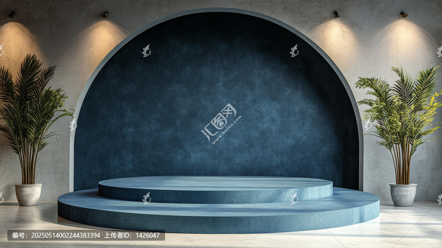 現(xiàn)代極簡深藍(lán)色背景展示臺場景