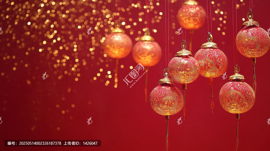 紅色背景下喜慶的中國新年燈籠