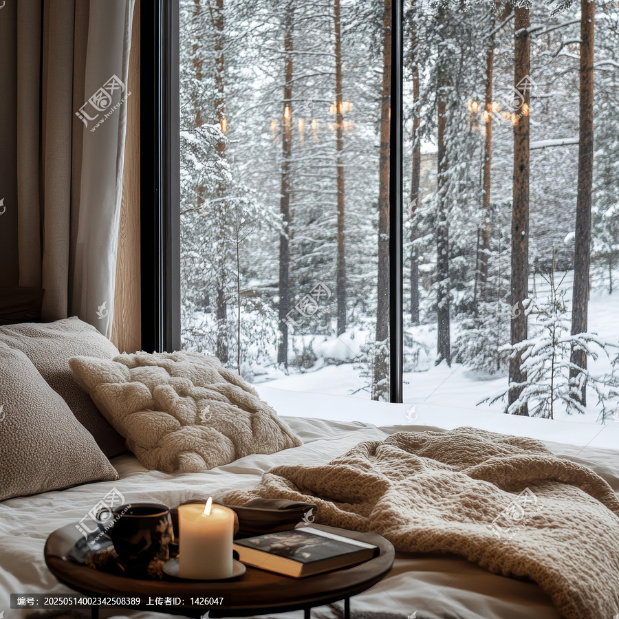 雪景森林小屋臥室溫馨舒適