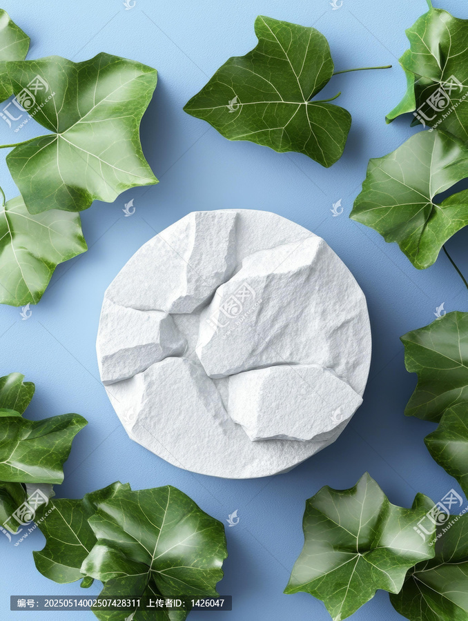 白色石頭底座與綠色植物