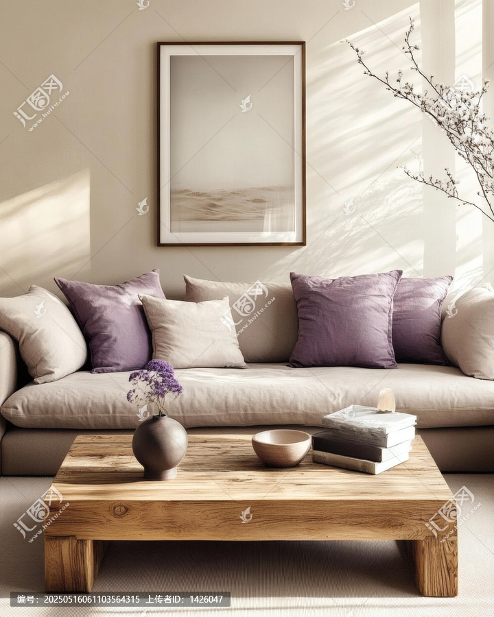現(xiàn)代簡(jiǎn)約風(fēng)格客廳實(shí)木茶幾與藝術(shù)畫裝飾