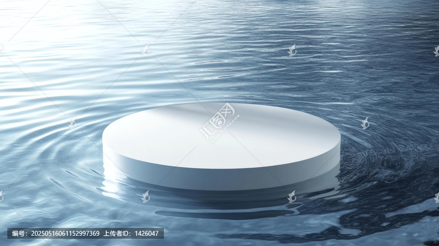 水波紋上的白色圓形展示臺