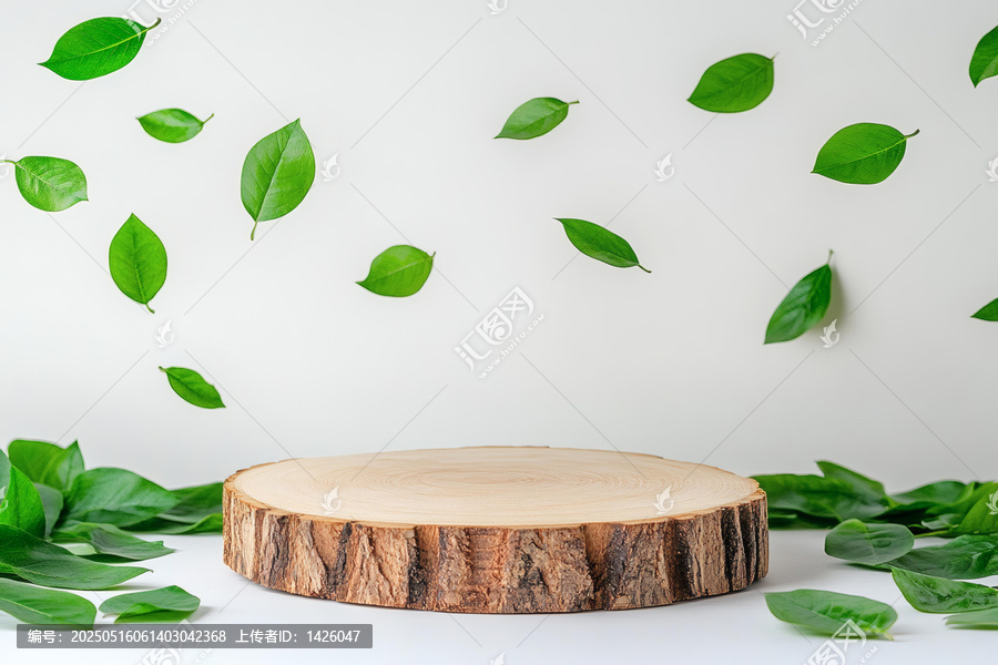 自然木質(zhì)圓盤與飄落葉片