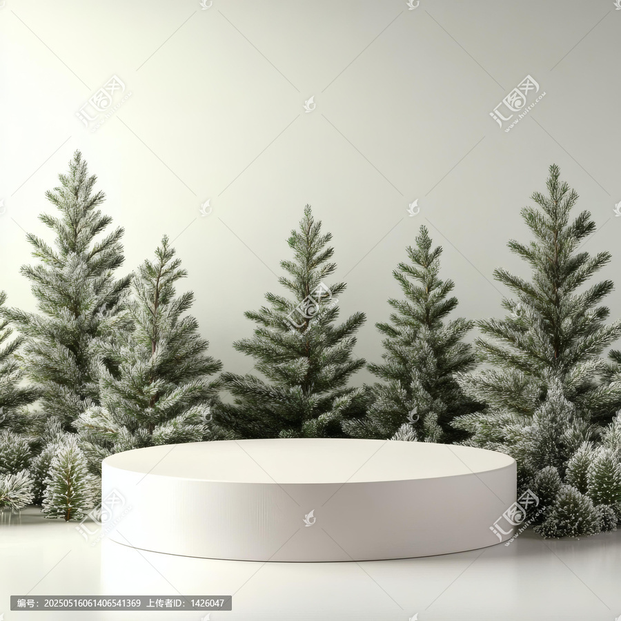 圣誕節(jié)白色展示臺配雪樹