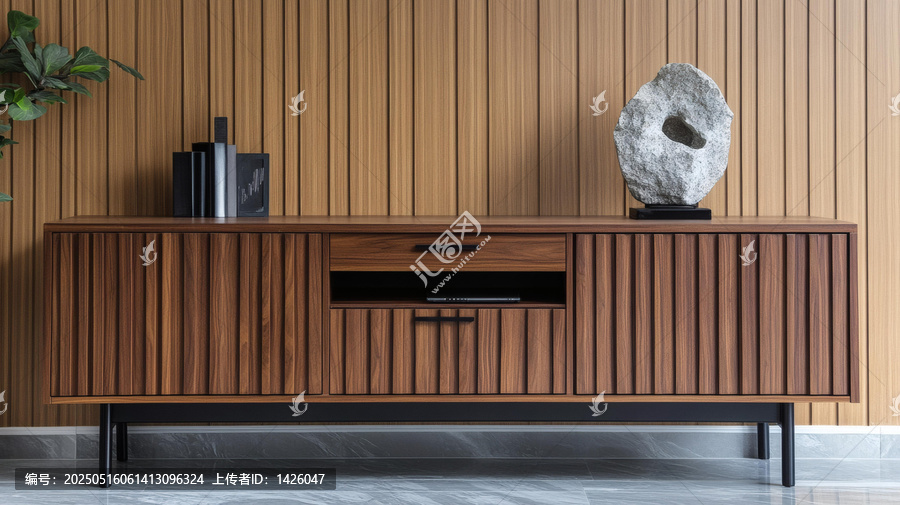 現(xiàn)代木質(zhì)電視柜及石雕擺件
