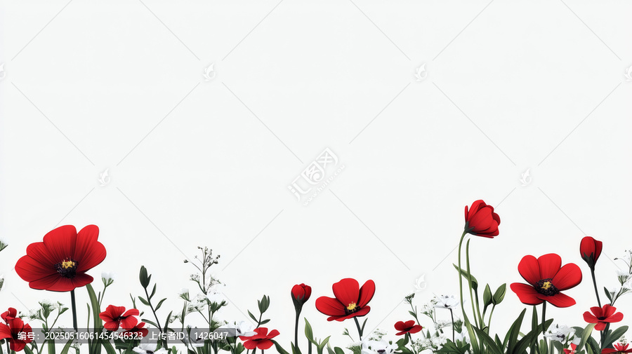 美麗的紅色花朵邊框設(shè)計(jì)