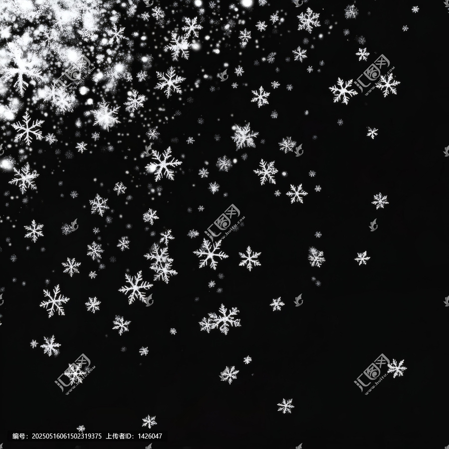 黑色背景下飛舞的雪花圖案