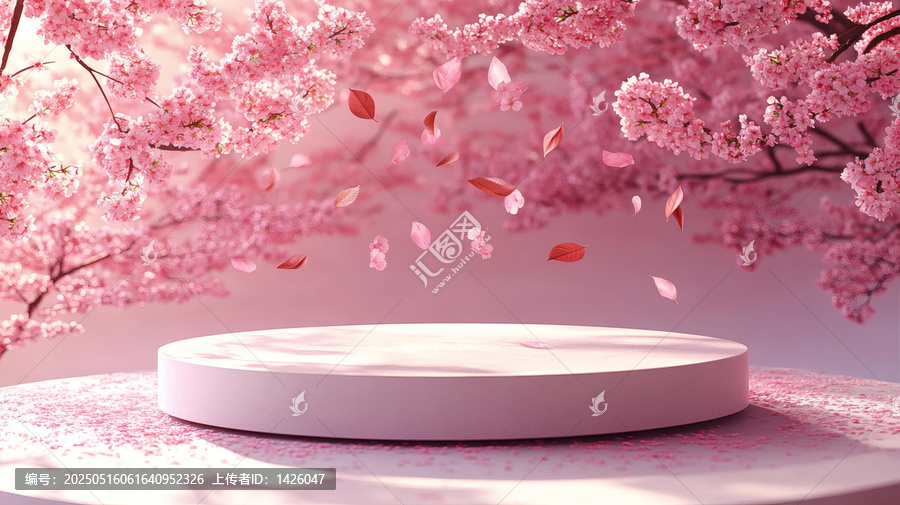 粉嫩櫻花展示臺背景
