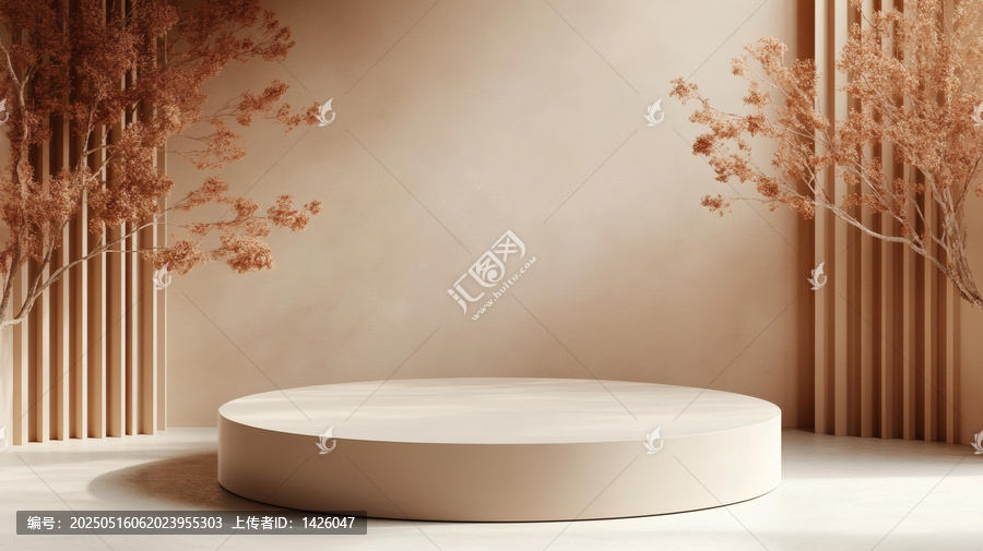 米白色簡約產(chǎn)品展示臺秋景
