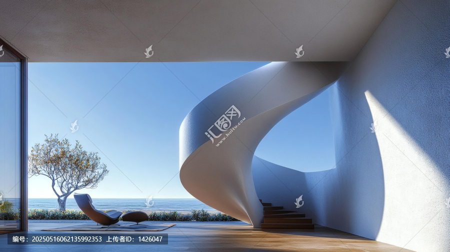 現(xiàn)代海岸線建筑設(shè)計螺旋樓梯