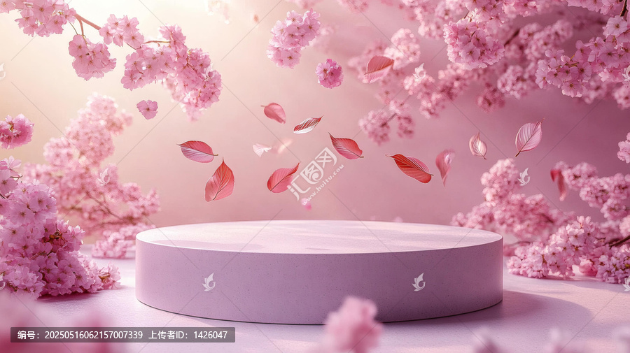 粉嫩櫻花背景展示臺(tái)