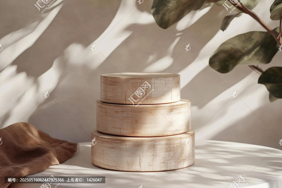 自然光下的木質(zhì)展示臺