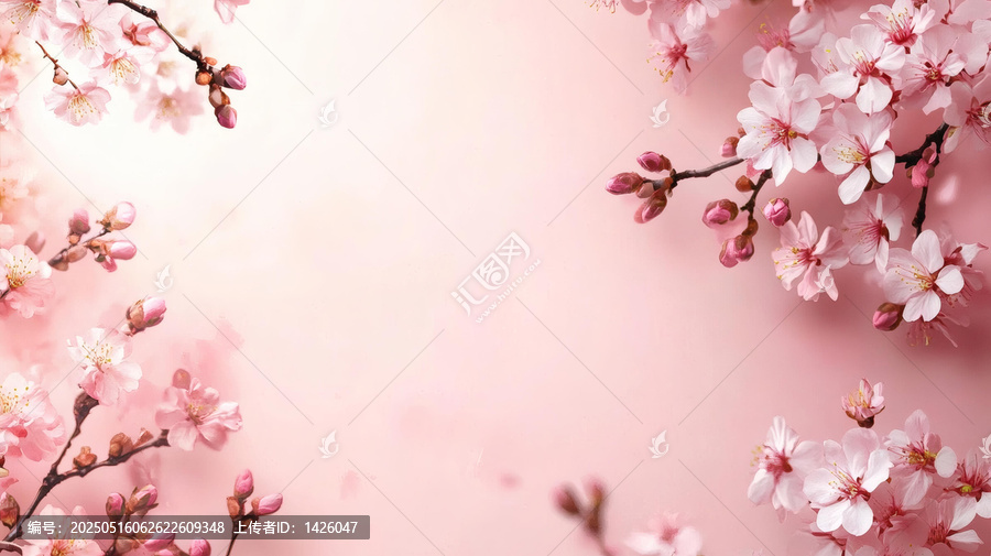 粉嫩櫻花盛開的美景圖