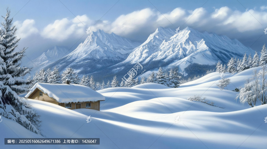 雪山小屋的美麗冬日風光