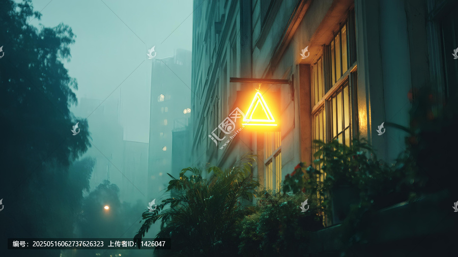 雨夜霓虹燈下的城市街景
