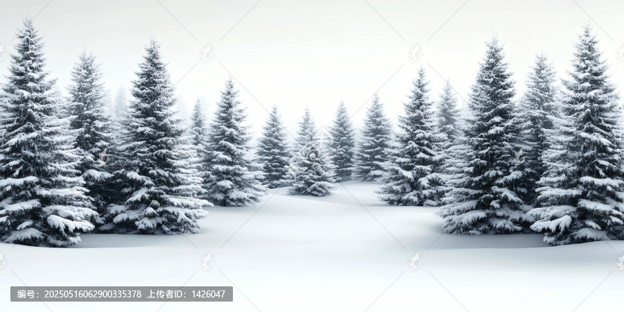 冬季奇幻雪景松樹景觀圖