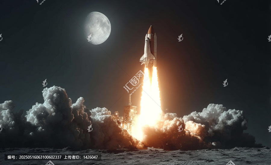月夜火箭發(fā)射壯麗場景