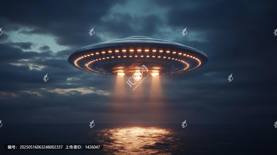 神秘夜空中盤旋的宇宙飛船
