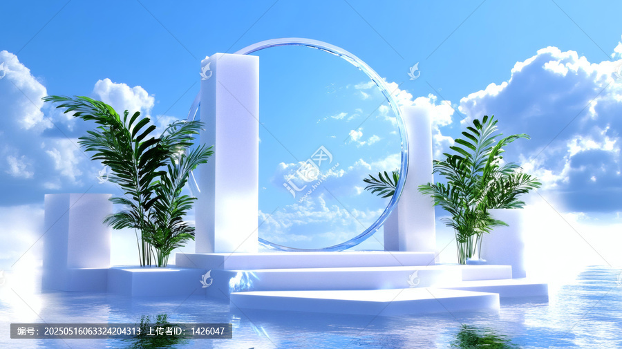 現(xiàn)代極簡(jiǎn)白色展示臺(tái)與植物