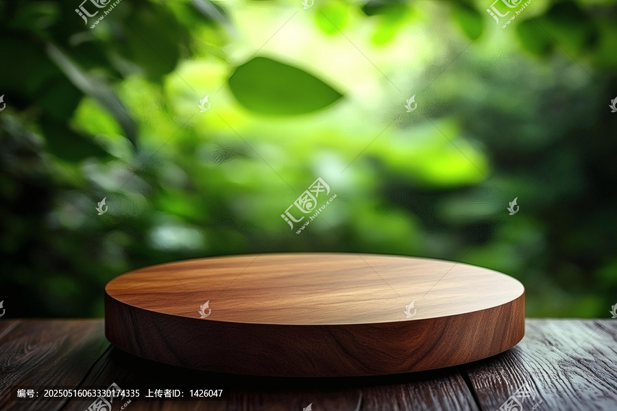 自然背景下圓形木質(zhì)展示臺(tái)
