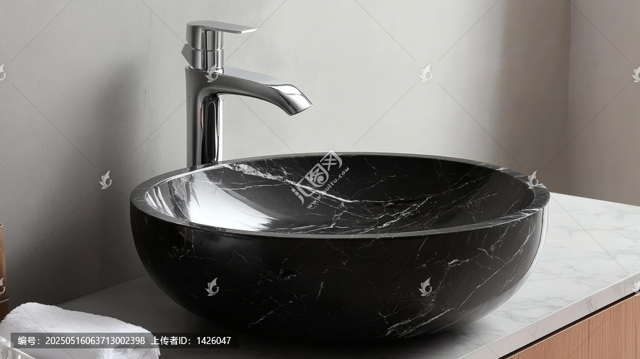 現(xiàn)代黑色大理石洗手盆及水龍頭