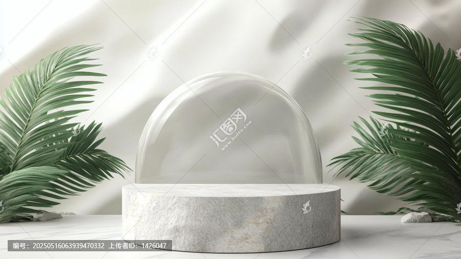 極簡(jiǎn)幾何展示臺(tái)與熱帶植物